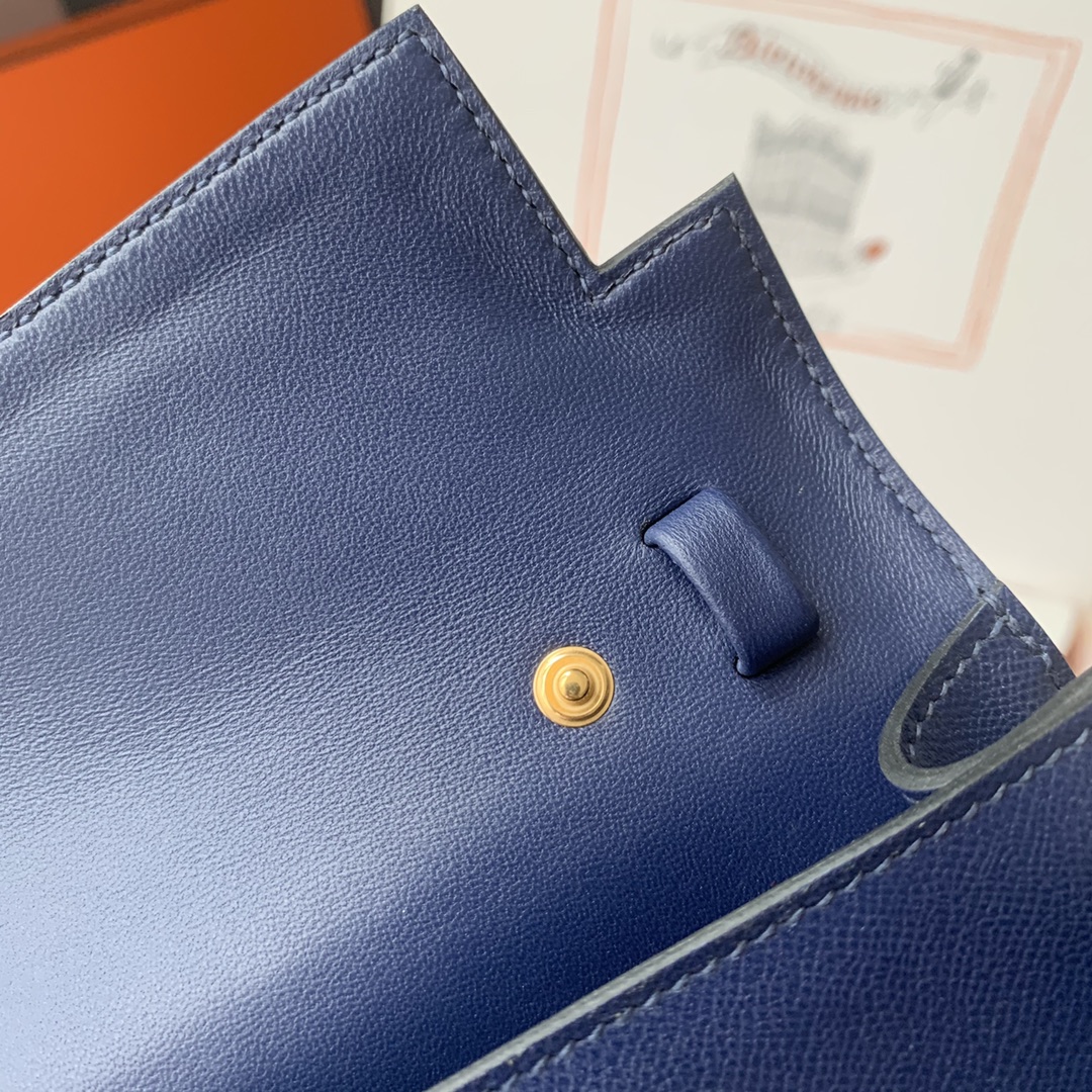 Hermes Kelly Elan Shoulder Bag in Blue Nuit Epsom Leather 